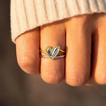 2 pc Adjustable Heart Matching Charming Finger Ring 